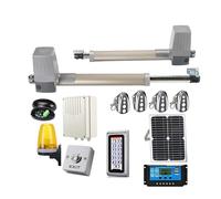 Ouvre-porte à énergie solaire, Kit complet for portes battantes à double bras, 600kg, contrôleur de panneau solaire, capteur de lampe, clavier Gsm en option Ouverture de porte pratique(Kit2)