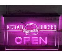 Ouvrir burger kebab enseigne néon décoration murale burger shop open kebab restaurant caf décoration bar décor cafe fast food led neon light sign avec interrupteur intensité variable,Rose,11.8"x7.9"