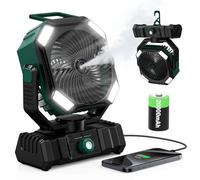 OUWANCH Ventilateur Brumisateur Portable 20000mAh, Réservoir 300ml, Oscillation 45°-90°, Rotation 270°, Télécommande, LED, Ventilateur Camping Rechargeable pour Extérieur, Tente, Bureau