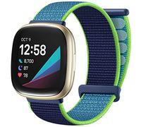 Ouwegaga Bracelet Compatible avec Fitbit Versa 3/Sense, Nylon Réglable Doux Tissu Tressé pour Femme Homme, Bleu Vert
