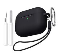 Ouwegaga Coque pour AirPods Pro 3 2025 - Étui en Silicone Anti-Choc Durable Compatible avec Apple AirPods Pro 3 Case, Incluant Un Kit de Nettoyage, Carabiner & lanière [LED Visible] - Noir