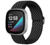 Ouwegaga Élastique Bracelet Compatible avec Fitbit Versa 4/Sense 2/Sense, Réglable Tressé Sport Loop pour Femme Homme, Noir