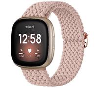 Ouwegaga Élastique Bracelet Compatible avec Fitbit Versa 4/Sense 2/Versa 3/Fitbit Sense pour Femme Homme, Réglable Tressé Sport Bracelet Loop Extensible Remplacement Bracelet pour Versa 3, Rose Nude