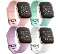 Ouwegaga Pack 4 Bracelets de Remplacement en Silicone pour Fitbit Versa - Petit Rose/Aqua/Lavande/Blanc