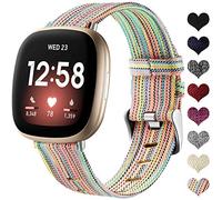 Ouwegaga Tissé Bracelet Compatible avec Fitbit Versa 3/Fitbit Sense 1/2 Bracelet Respirant Nylon en Tissu Bracelet de Remplacement Compatible avec Fitbit Sense/Versa 3, Grand Coloré