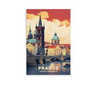 ouweri 1 Poster de voyage vintage Prague République tchèque - Impression sur toile - Décoration murale pour salon - 20 x 30 cm