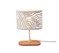 OuXean Petite lampe de chevet, lampe de bureau E14 avec socle en bois et abat-jour en métal pour chambre bar chambre d'enfant, blanc (sans ampoules)