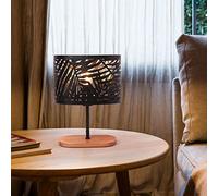 OuXean Petite Lampe de Table Lampe de Chevet, Veilleuse E14 avec Socle en Bois et Abat-Jour en Métal pour Chambre Salon Bar, Noir (sans ampoules)