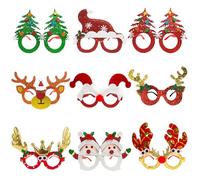 OUYANS Lot de 9 verres de Noël, cadres de lunettes à paillettes, accessoires de décoration de Noël, accessoires photo amusants pour les fêtes de fin d'année