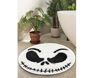 Ouyattle Jack Skellington Tapis de salle de bain à poils longs Halloween 0,6 m, antidérapant, lavable en machine, doux et absorbant, motif cauchemar effrayant, mignon et effrayant, pour Halloween