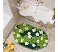 Ouyattle Tapis de bain à poils longs en microfibre, antidérapant, lavable, moderne, chic, bohème et tendance, tapis de sol absorbant à motif floral vert, 40,6 x 61 cm (l x L)