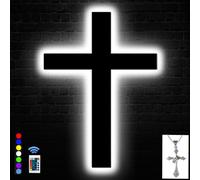 OUYENL Décoration murale en forme de croix néon avec collier Jésus, catholique, cadeau catholique, crucifix LED, 16 couleurs changeantes, veilleuse à distance, grande taille