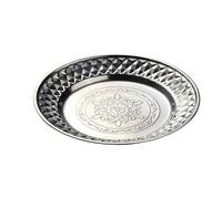 OUYNIEI Assiettes rondes en acier inoxydable - Quatre tailles, design rétro doré, assiette à fleurs de style thaïlandais, plat à bonbons multi-usages pour exportation en Asie du Sud-Est (argenté)