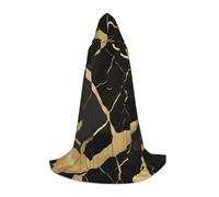 Ouyniei Cape à capuche confortable avec texture marbrée noire et impression dorée pour carnaval, Halloween et fêtes à thème