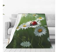 Ouyniei Couverture ultra douce, légère et chaude, motif coccinelle sur marguerite, pour adultes ou enfants