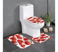 Ouyniei Ensemble de 3 tapis de salle de bain antidérapants Motif coquelicot rouge