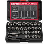 OUYNIEI Kit d'extracteur, jeu de douilles d'extraction d'écrous, dénudées et arrondies avec entraînement de 6,35 mm et 9,5 mm, 32 outils de retrait d'écrous de roue endommagés, congelés, rouillés et