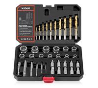 OUYNIEI Kit d'extracteur, jeu de douilles d'extraction d'écrous, dénudées et arrondies avec entraînement de 6,35 mm et 9,5 mm, 32 outils de retrait d'écrous de roue endommagés, congelés, rouillés et