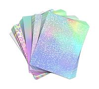 OUYNIEI Lot de 100 films de plastification holographiques autocollants à froid A4 - Feuille arc-en-ciel colorée avec ciel étoilé, pois et éclats de verre