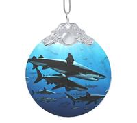 Ouyniei Pendentif rond en verre imprimé requin marteau arbre de Noël suspendu en verre