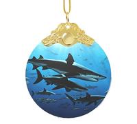 Ouyniei Pendentif rond en verre imprimé requin marteau arbre de Noël suspendu en verre