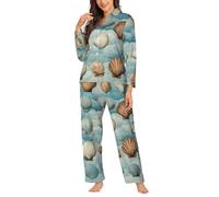 Ouyniei Sea Shell Ensemble pyjama à manches longues et chemise boutonnée 2 pièces pour femme S-XXL, Noir , M