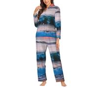 Ouyniei Sunset And Sunrise With Ocean Sea Waves Pyjama à manches longues pour femmes Ensemble 2 pièces Vêtements de nuit pour femmes S-XXL, Noir , M