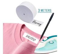 OUYOOLE Étiquettes thermocollantes pour vêtements avec stylo - 3 m x 2 cm - Alternative au tampon nominatif pour vêtements d'enfants