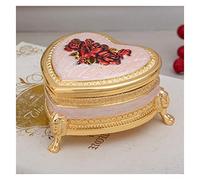 OUYUE Boîte à Bijoux Anniversaire Boîte De Rangement Bijoux en Forme Cœur Doré Vintage avec Motif Fleurs Roses, Petite Mallette Métal pour Bagues/Boucles d'oreilles Coffret Bijoux(B)