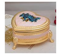 OUYUE Boîte à Bijoux Anniversaire Boîte De Rangement Bijoux en Forme Cœur Doré Vintage avec Motif Fleurs Roses, Petite Mallette Métal pour Bagues/Boucles d'oreilles Coffret Bijoux(D)