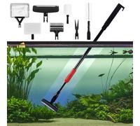OUZHOU Kit de nettoyage 7 en 1 pour aquarium avec longue poignée télescopique, brosse de nettoyage, racloir, filet de pêche, râteau de sable, pinces pour plantes aquatiques, nettoyeur de verre