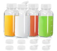 OUZHOU Lot de 4 bouteilles en verre de 500 ml, bouteilles de lait avec couvercle, bouteilles à smoothie, récipient à lait avec signe de capacité, bouteilles d'eau en verre réutilisables, bouteilles en