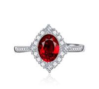 OVAL Diamond Art Deco Halo Ring pour les femmes Coup Cumbic Zirconia CZ Eternity Engagement Band de mariage Ruby Emerald Topaz Pink Gem Anniversary Bijoux de mode ouverte Rague ajustée (blanc)