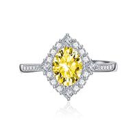OVAL Diamond Art Deco Halo Ring pour les femmes Coup Cumbic Zirconia CZ Eternity Engagement Band de mariage Ruby Emerald Topaz Pink Gem Anniversary Bijoux de mode ouverte Rague ajustée (blanc)