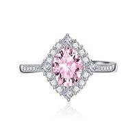 OVAL Diamond Art Deco Halo Ring pour les femmes Coup Cumbic Zirconia CZ Eternity Engagement Band de mariage Ruby Emerald Topaz Pink Gem Anniversary Bijoux de mode ouverte Rague ajustée (blanc)