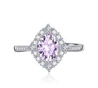 OVAL Diamond Art Deco Halo Ring pour les femmes Coup Cumbic Zirconia CZ Eternity Engagement Band de mariage Ruby Emerald Topaz Pink Gem Anniversary Bijoux de mode ouverte Rague ajustée (blanc)