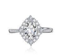OVAL Diamond Art Deco Halo Ring pour les femmes Coup Cumbic Zirconia CZ Eternity Engagement Band de mariage Ruby Emerald Topaz Pink Gem Anniversary Bijoux de mode ouverte Rague ajustée (blanc)