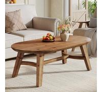 Oval Solid Wood Coffee Table 120 cm Rustic Brown Living Room Center Table