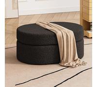 Ovale Banquette Rangement de Chaussures Ouverture par Le Dessus en Tissu Bouclé d'Agnello pour Pied du Lit Banquette Ottomane Tapisée avec Repos Pieds Pour Salon(Black,70*45*41cm/27.6*17.7*16.1in)