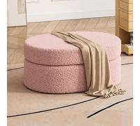 Ovale Banquette Rangement de Chaussures Ouverture par Le Dessus en Tissu Bouclé d'Agnello pour Pied du Lit Banquette Ottomane Tapisée avec Repos Pieds Pour Salon(Pink,70*45*41cm/27.6*17.7*16.1in)