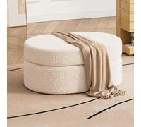 Ovale Banquette Rangement de Chaussures Ouverture par Le Dessus en Tissu Bouclé d'Agnello pour Pied du Lit Banquette Ottomane Tapisée avec Repos Pieds Pour Salon(White,70*45*41cm/27.6*17.7*16.1in)