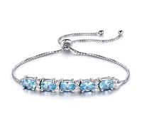 Ovale Naturel Ciel Bleu Topaze Bracelets Bracelets Expansion Libre Réel 925 Bracelets en Argent Sterling pour Les Femmes Fine Jewelry