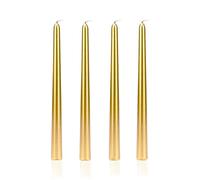 Ovaletta Lot de 4 bougies à tige dorées - Bougies pointues - Bougies longues dorées - Pour mariage, anniversaire - Hauteur : 25 cm - Diamètre : 2,1 cm - Durée de combustion : environ 7 heures