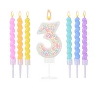 Ovaletta Lot de 6 bougies d'anniversaire colorées macaron en forme de chiffre 3 - Bougies d'anniversaire colorées pour gâteau (avec 6 bougies d'anniversaire colorées pour gâteau)