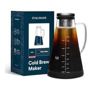 ovalware Cafetière et infuseur à thé hermétique avec Bec verseur RJ3 Cafetière Carafe en Verre avec Filtre Amovible en Acier Inoxydable (1.5L)