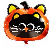 Ovanda 1 ballon d'Halloween en aluminium chat dans une citrouille de 64 cm | Ballon en aluminium avec tête de chat noire en citrouille orange, environ 64 x 58 cm, pour fête d'Halloween