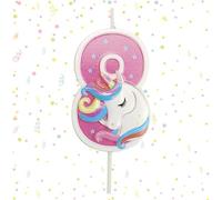 Ovanda Bougie pour 8 ans pour fille - Décoration de gâteau licorne 3D - Arc-en-ciel - Bougie d'anniversaire - Chiffres 8 roses - Décoration d'anniversaire pour fille de 8 ans - Arc-en-ciel