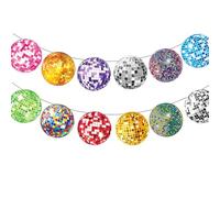 Ovanda Boule disco à suspendre - Décoration de plafond - Néon des années 70 - Boule à facettes colorée - Guirlande disco multicolore - Bannière de fête des années 70 - Décoration d'anniversaire