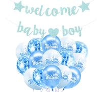 Ovanda Décoration de Bienvenue pour Bébé Garçon - Bannière Bleue Welcome Home avec Guirlande de Ballons, Confettis pour Fête Prénatale