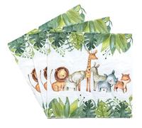 Ovanda finemark Lot de 20 serviettes d'anniversaire vertes Motif animaux de la forêt (33 x 33 cm), serviettes de table en papier, décoration de table pour garçon, motif d'animaux du zoo, décoration de